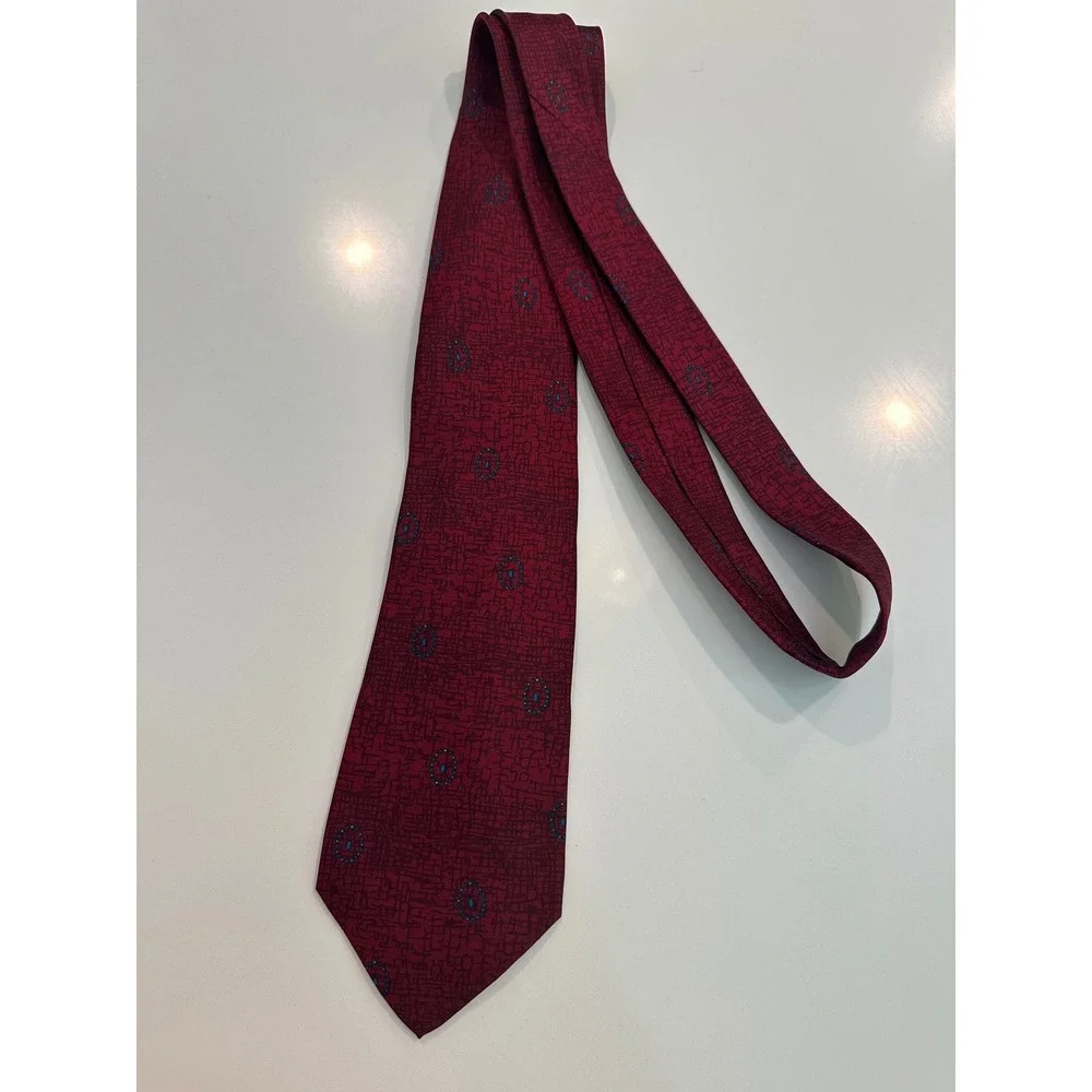 Valentino Cravatte Mens Silk Tie Burgundy Red Blue Medallion Made in Italy